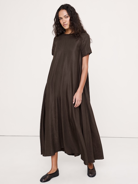 ROBE TRAPÈZE LONGUE EN LIN ET VISCOSE