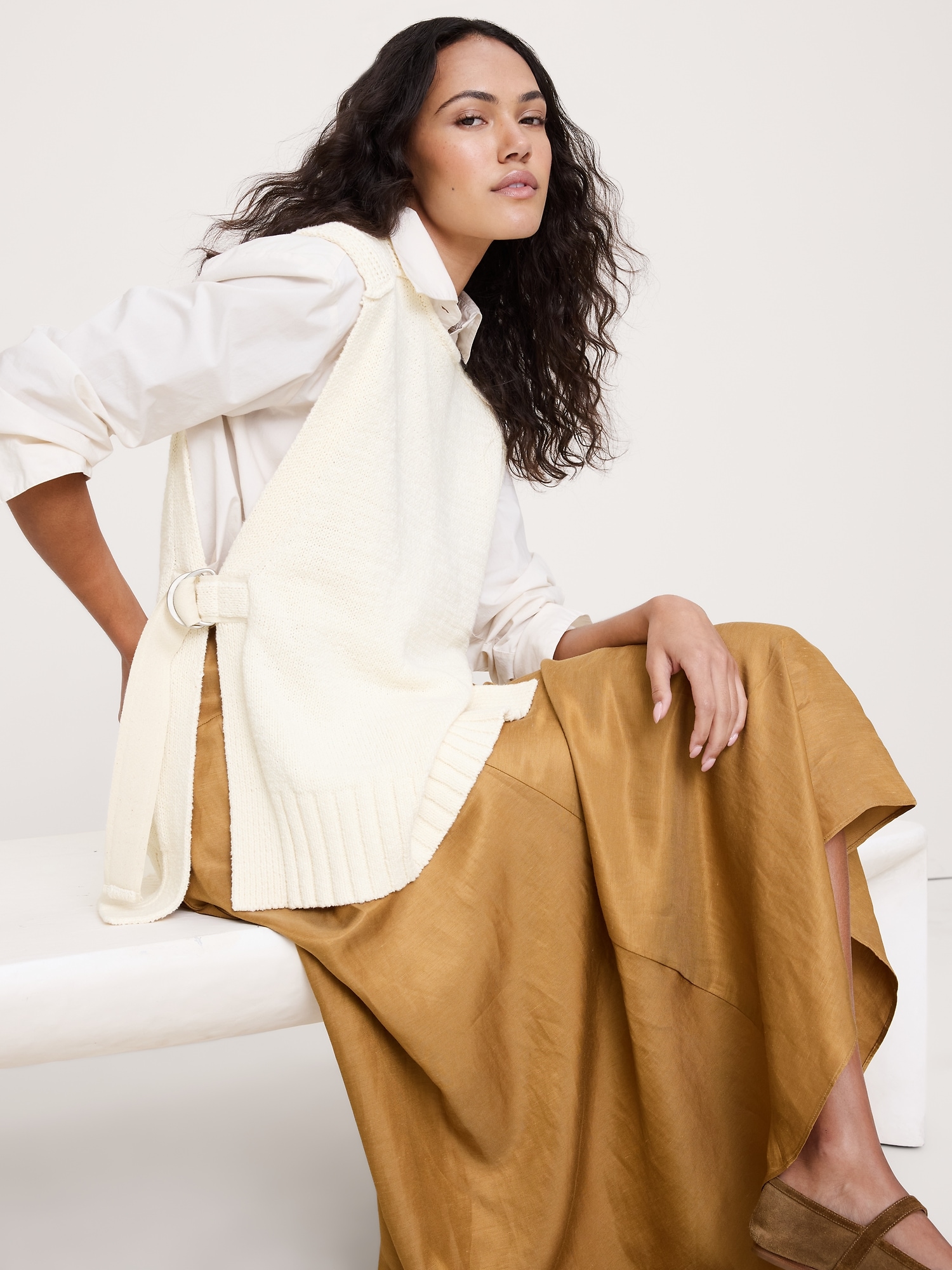 CHANDAIL SANS MANCHES EN MÉLANGE DE COTON ÉPAIS AVEC OUVERTURE SUR LES CÔTÉS