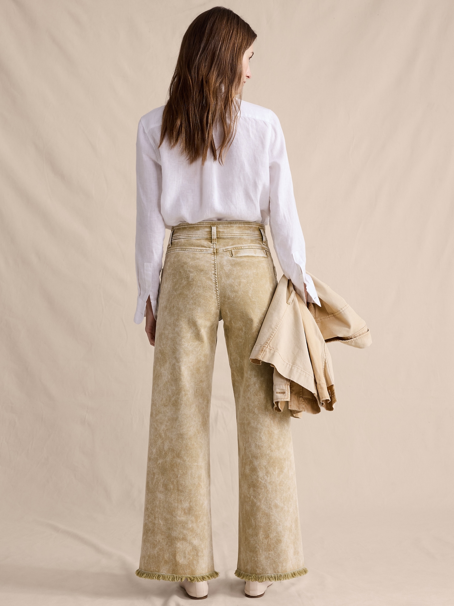 Image number 2 showing, Mid-Rise Wide-Leg Marbled Jean with Raw Hem