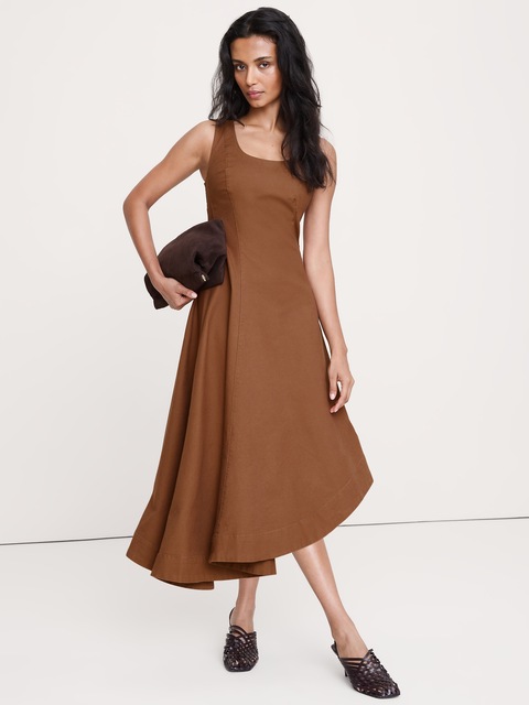 ROBE MI-LONGUE ASYMÉTRIQUE EN TOILE DE COTON