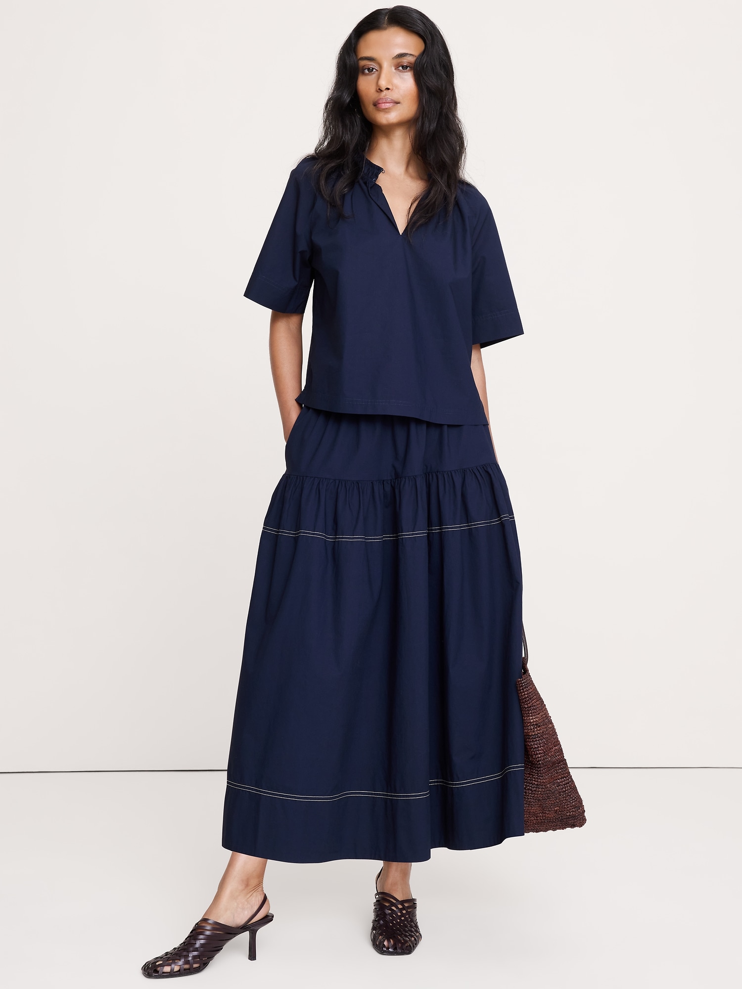 HAUT À ENCOLURE FENDUE EN POPELINE DE COTON