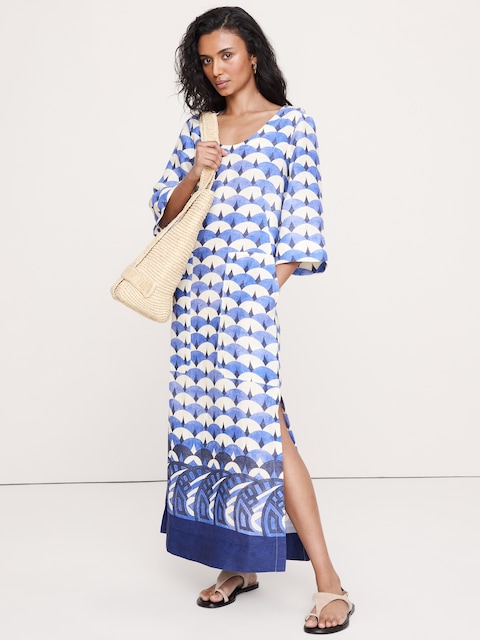 ROBE LONGUE EN LIN À ENCOLURE DÉGAGÉE