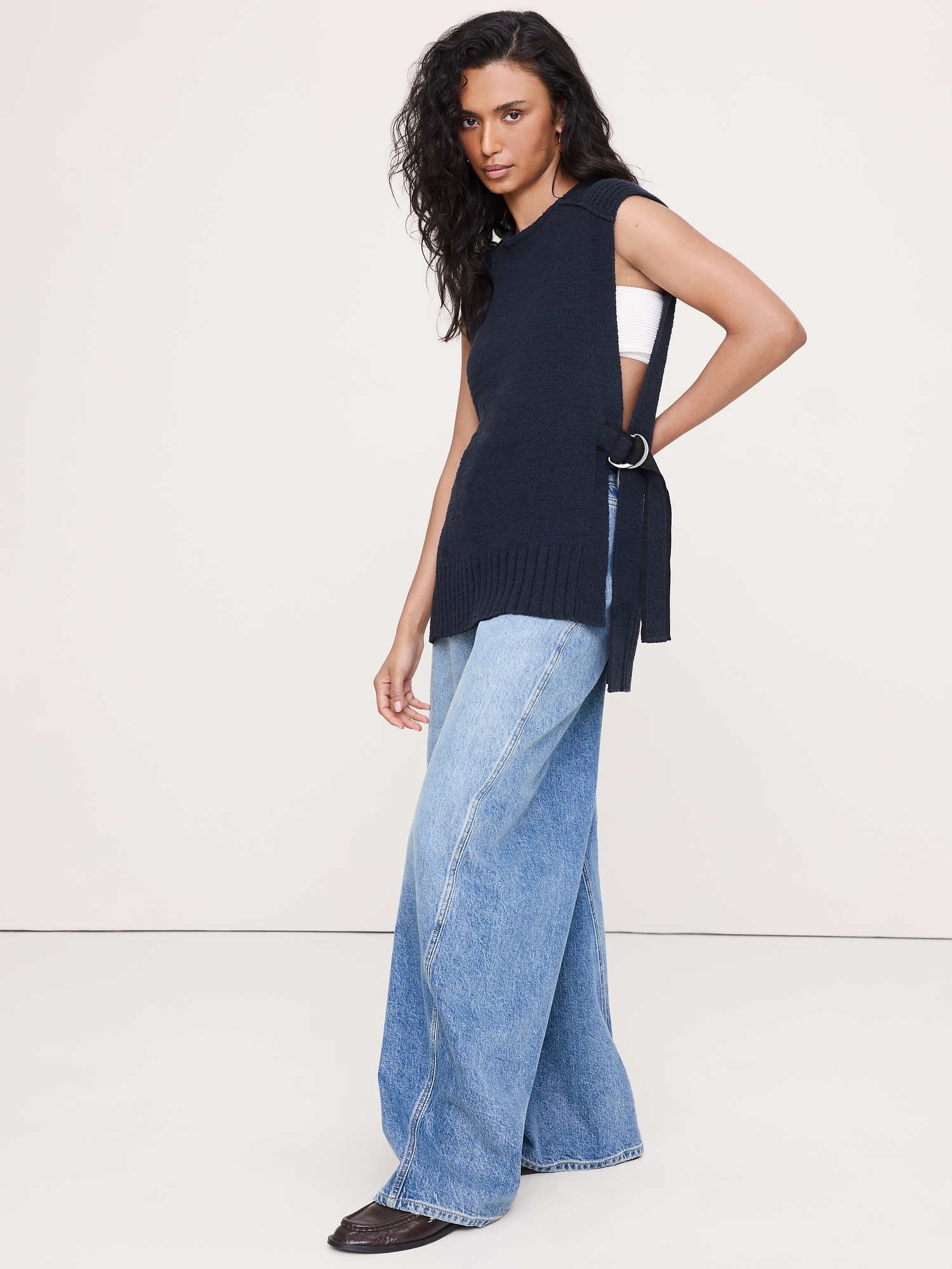 CHANDAIL SANS MANCHES EN MÉLANGE DE COTON ÉPAIS AVEC OUVERTURE SUR LES CÔTÉS