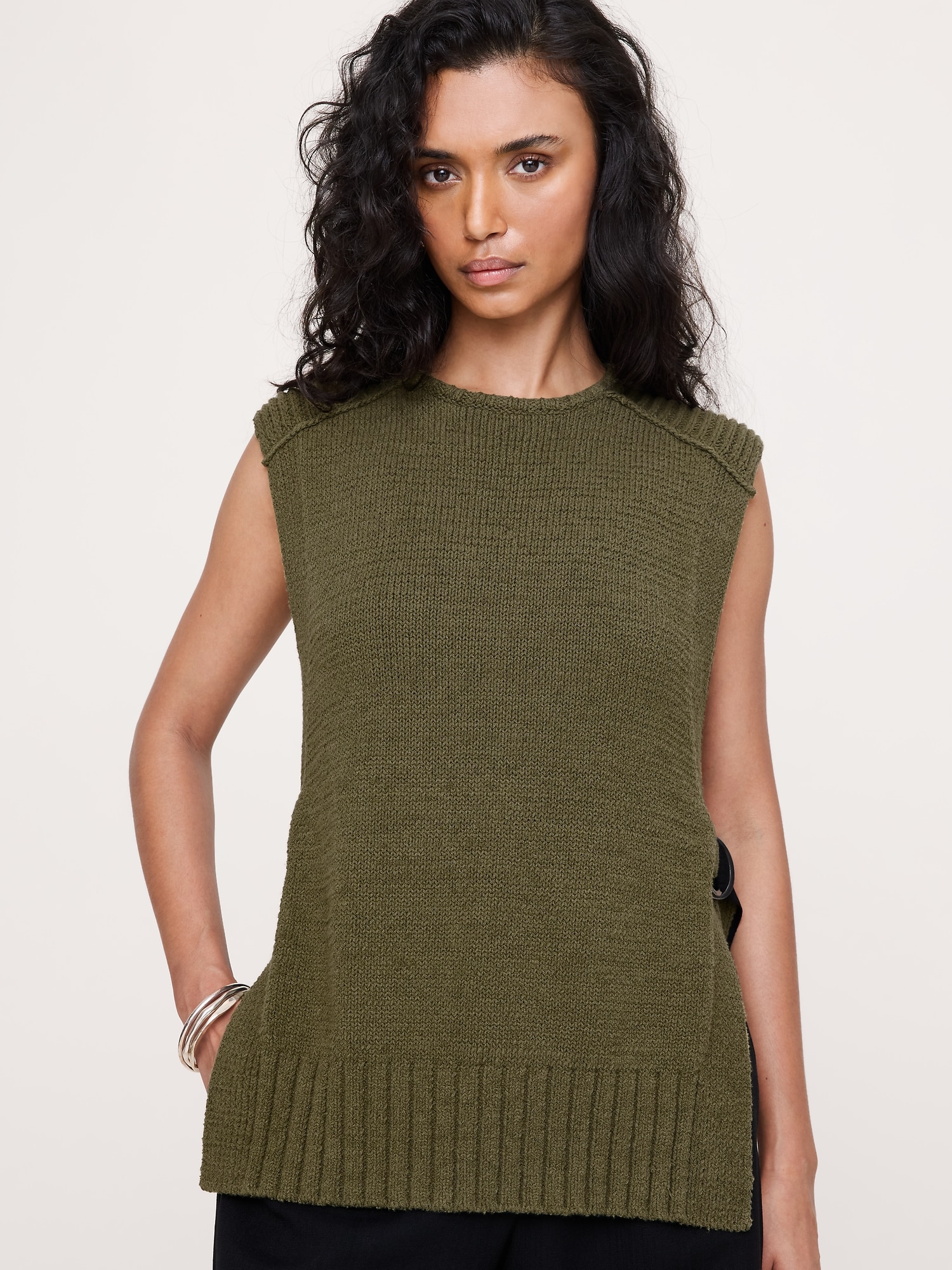 CHANDAIL SANS MANCHES EN MÉLANGE DE COTON ÉPAIS AVEC OUVERTURE SUR LES CÔTÉS