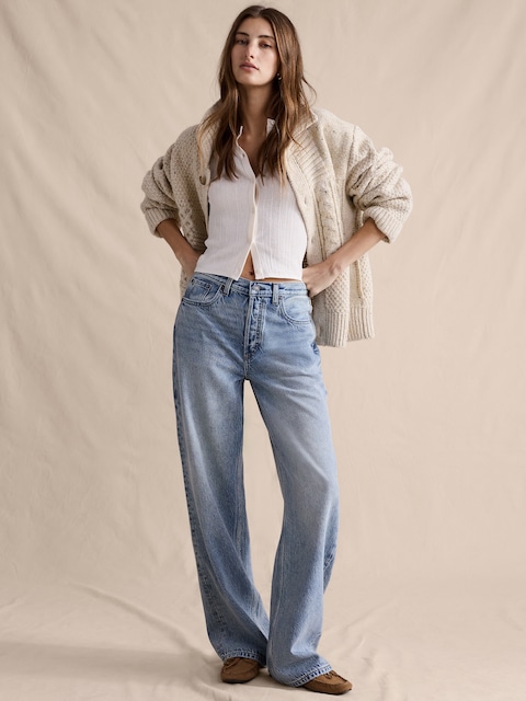 JEAN DROIT AMPLE À TAILLE MI-BASSE EN TISSU LÉGER