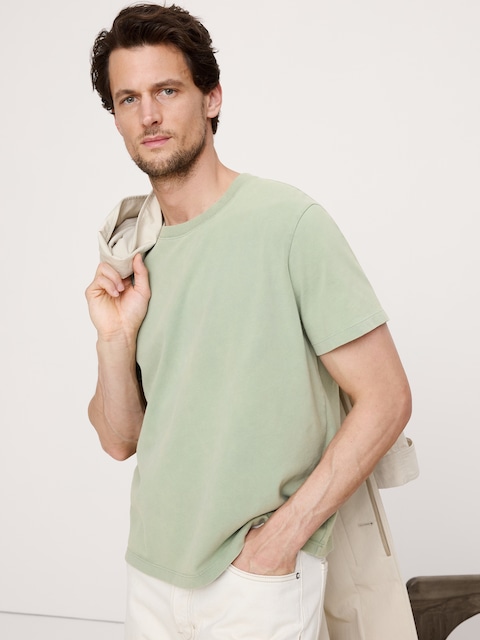 T-SHIRT RAS DU COU EN COTON SUÉDÉ - Vert Aigue