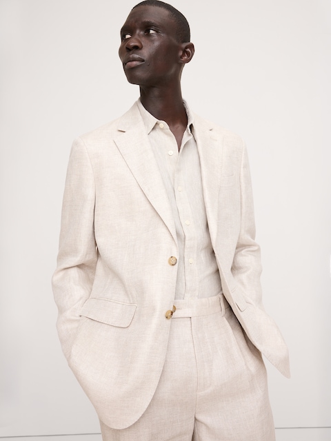 VESTE DE COMPLET EN LIN À CHEVRONS, COUPE AJUSTÉE CINTRÉE