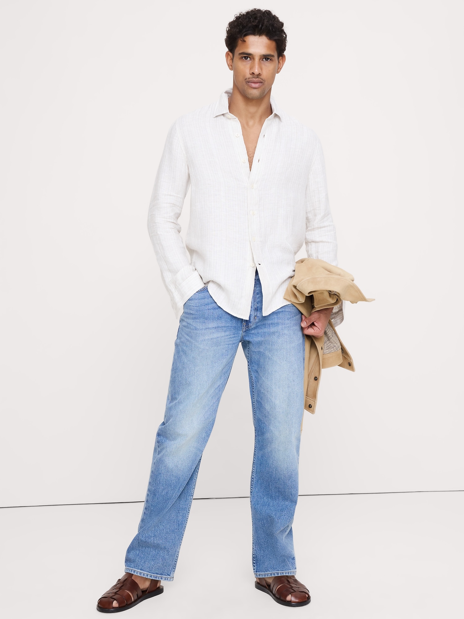 Standard-Fit Textured Linen-Cotton Shirt