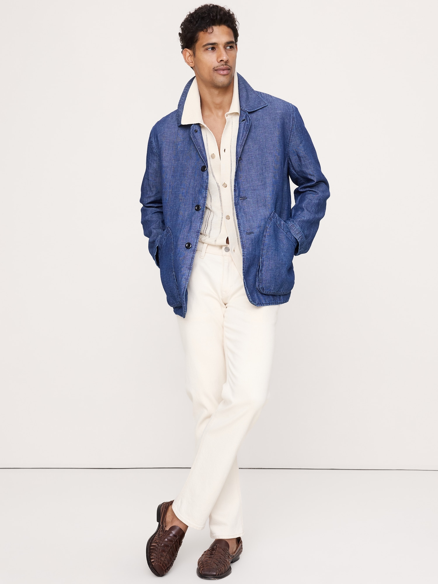 L'image numéro 3 présente Cardigan à col polo en pointelle de lin et coton