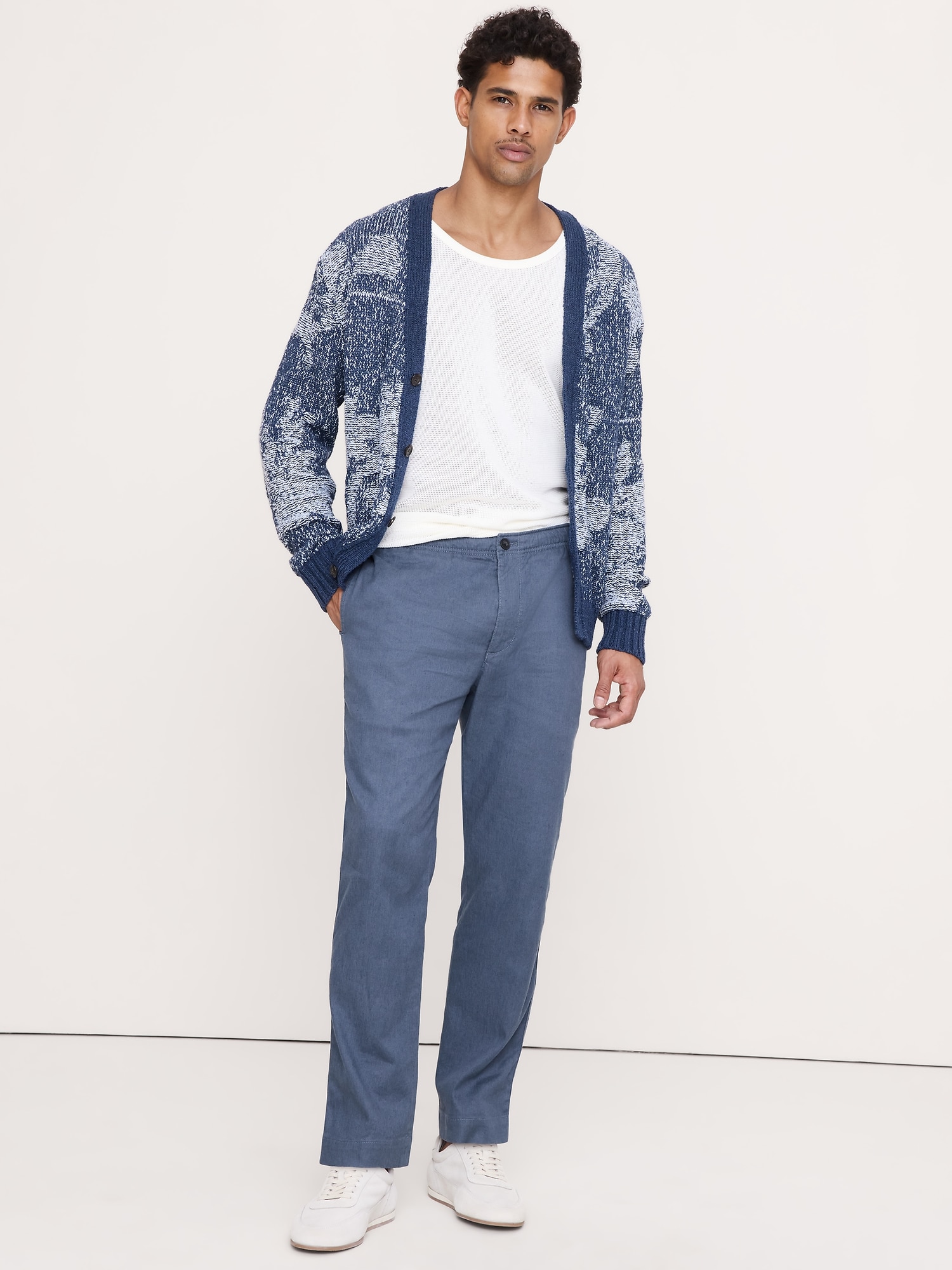 Straight Italian Linen-Cotton Pull-On Pant