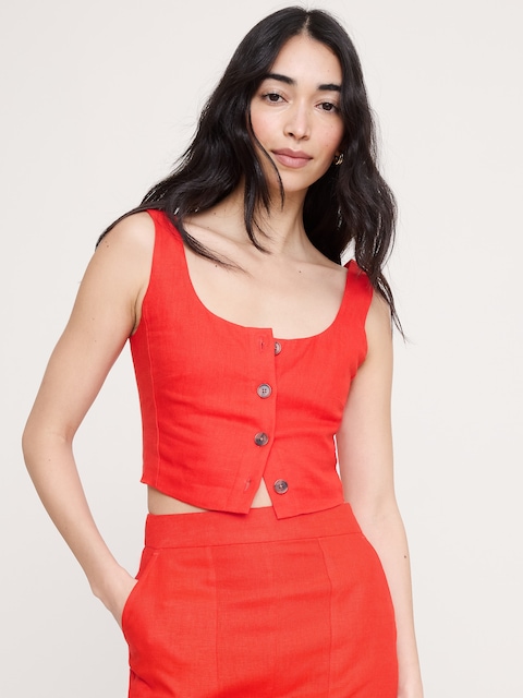 CAMISOLE COURTE EN LIN À ENCOLURE CARRÉE