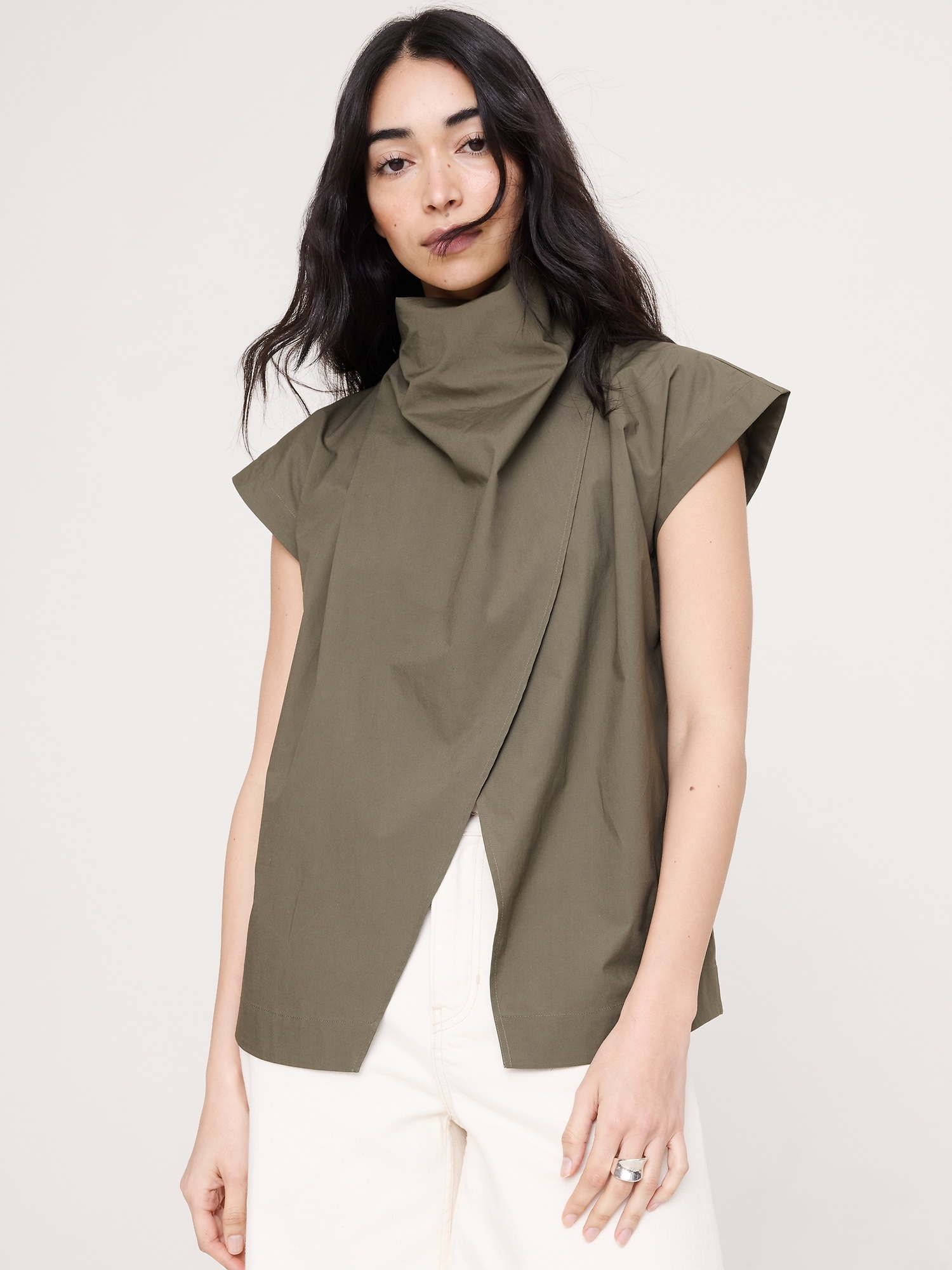 Image number 1 showing, Cotton Poplin Cowl Neck Tunic