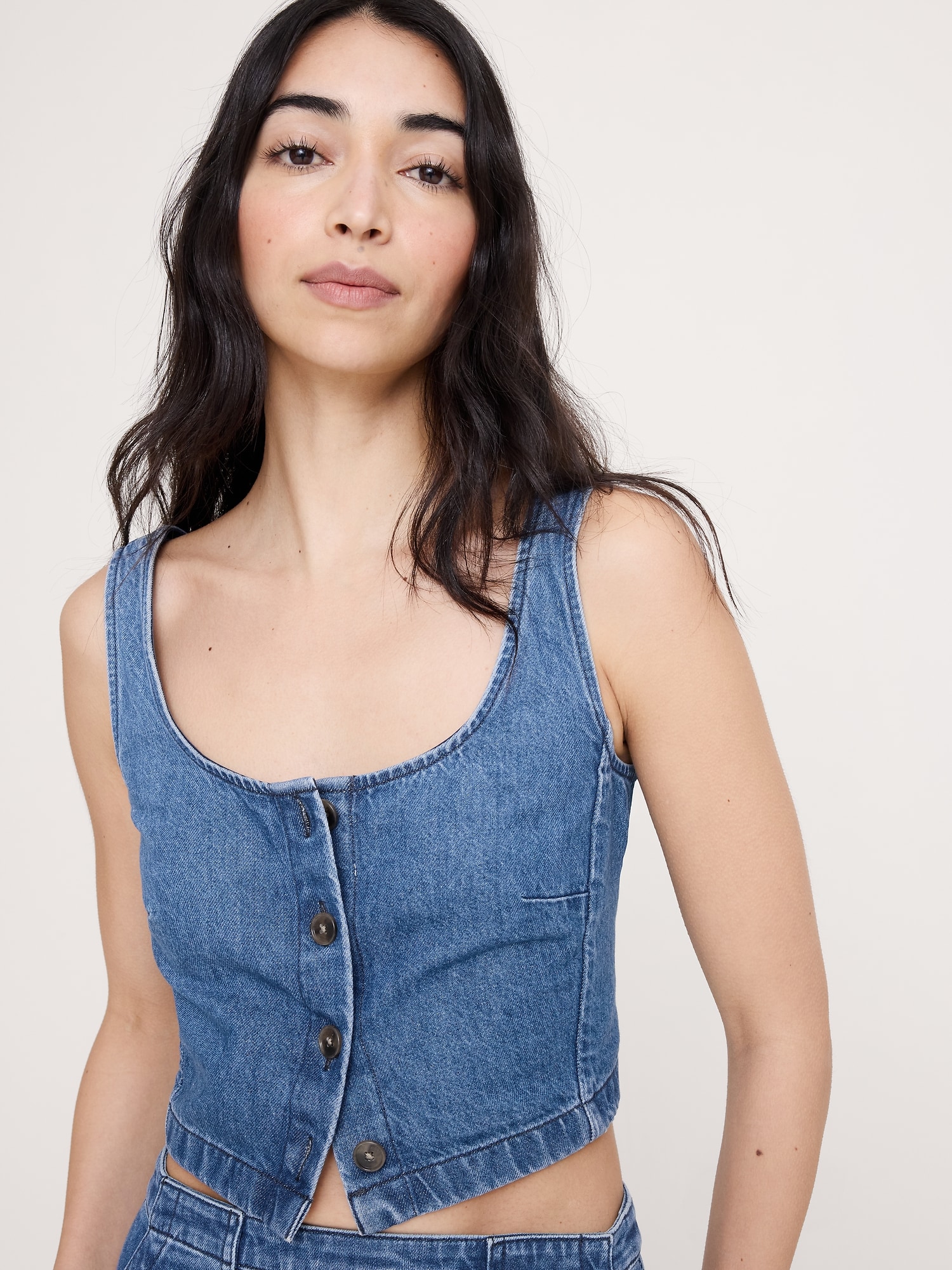 Image number 3 showing, Denim Square-Neck Cropped Tank