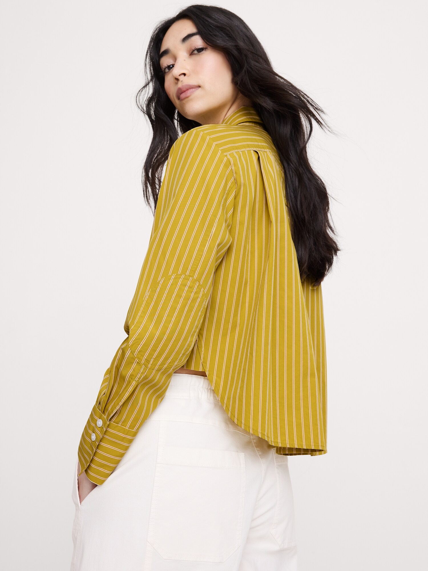 Image number 8 showing, Cropped Cotton Poplin Shirt with Elbow Patches