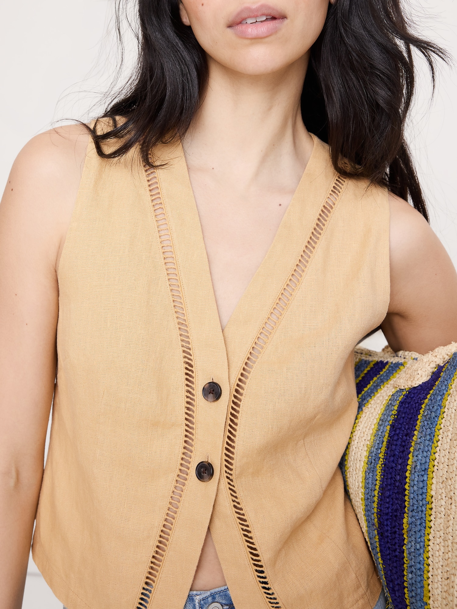 Image number 4 showing, Linen Lace-Trim Vest