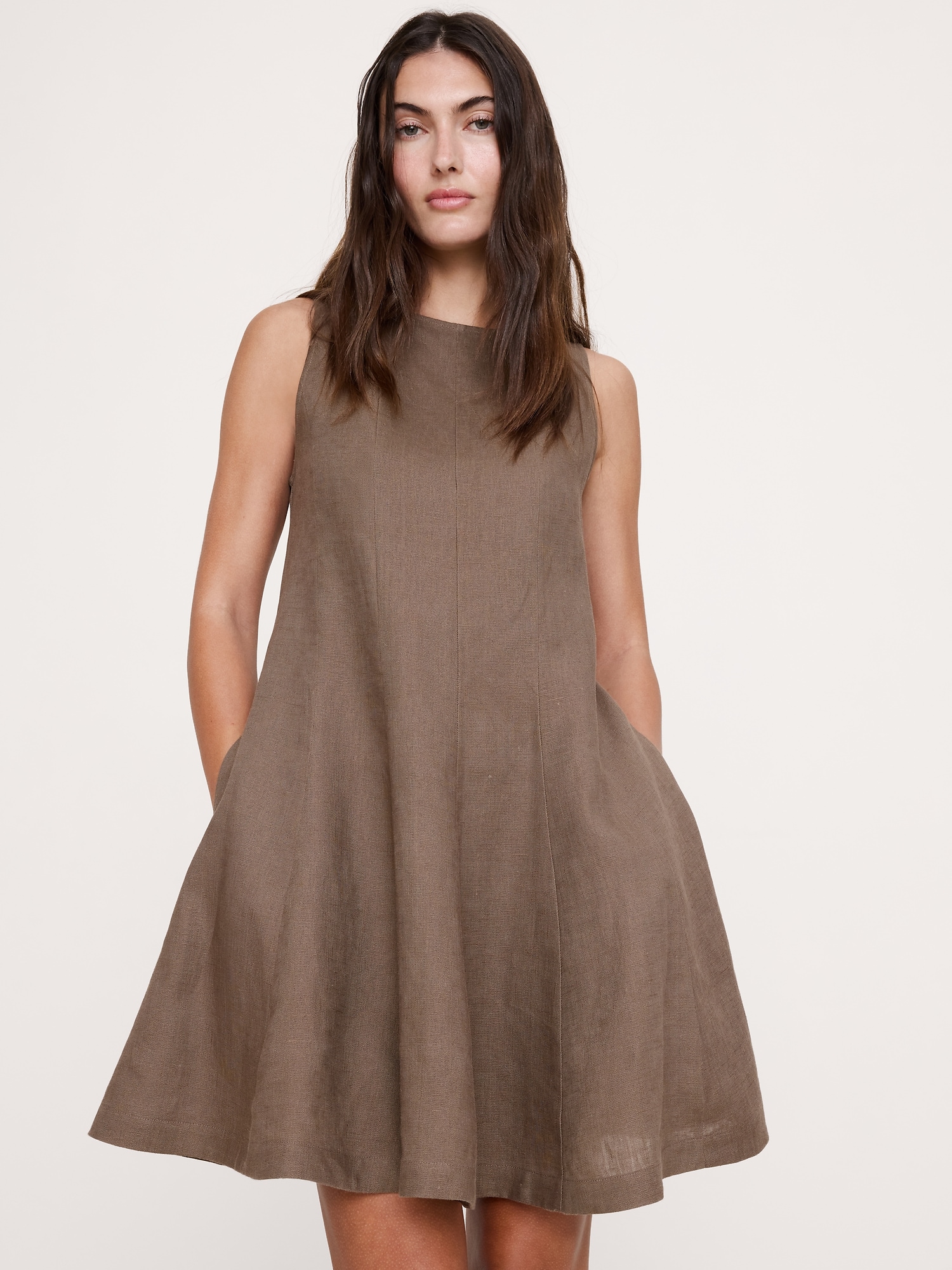 Image number 1 showing, Paneled Linen Mini Dress