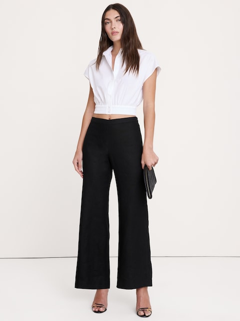 PANTALON ÉVASÉ LONGUEUR CHEVILLE À TAILLE MI-BASSE EN LIN