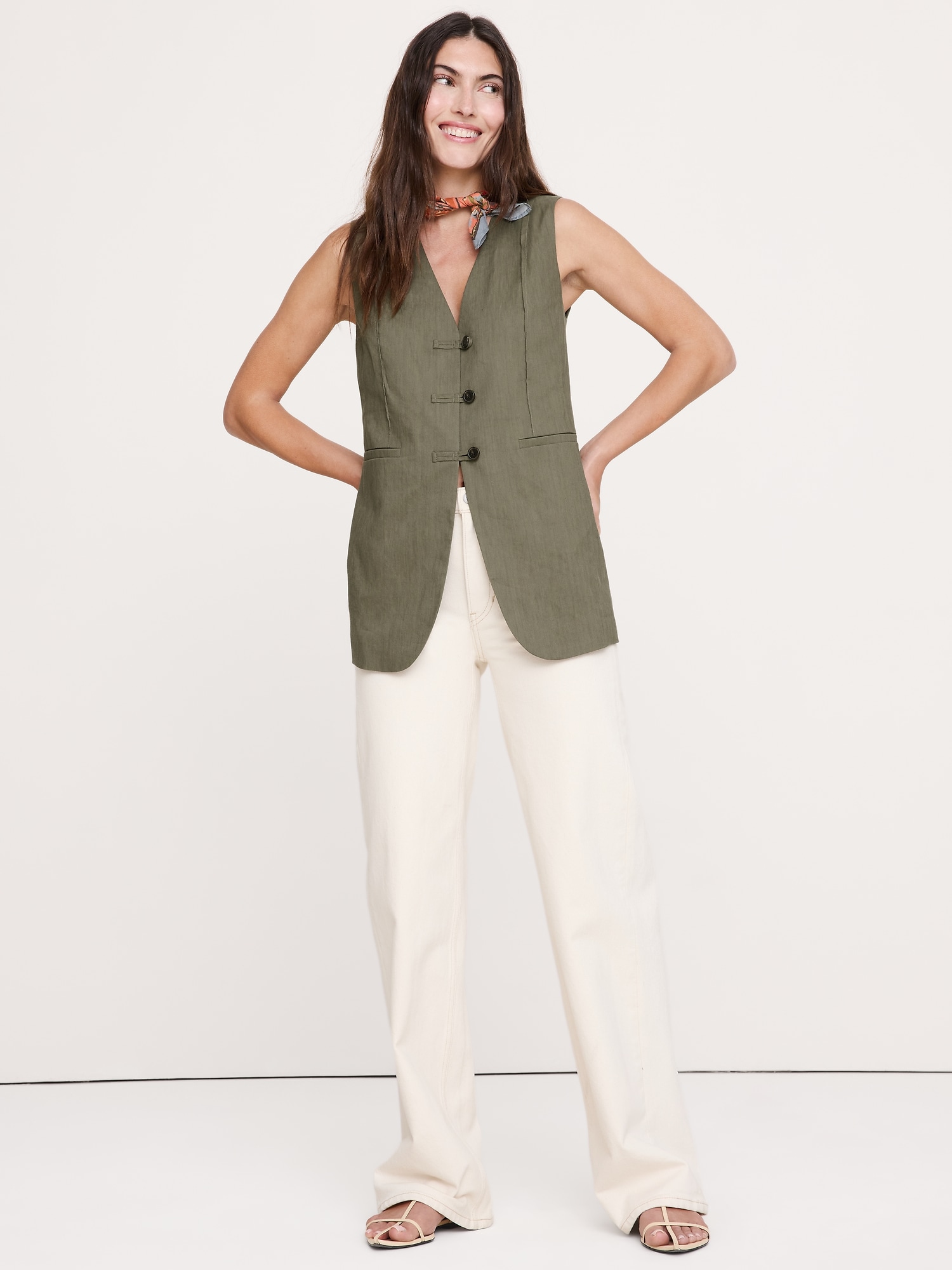 GILET LONG EN LIN ET VISCOSE EXTENSIBLE