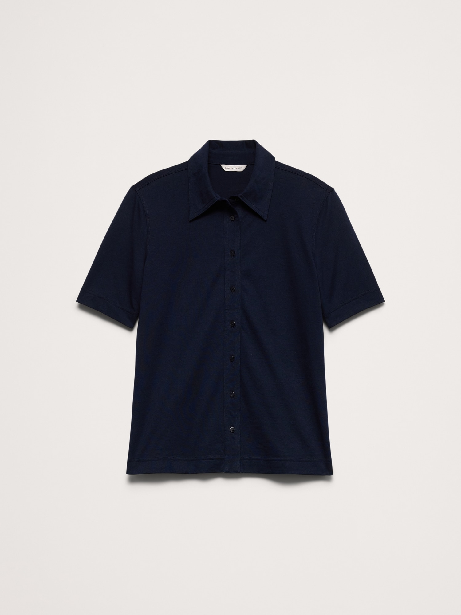 Image number 5 showing, Silky Cotton Short-Sleeve Button-Down Top
