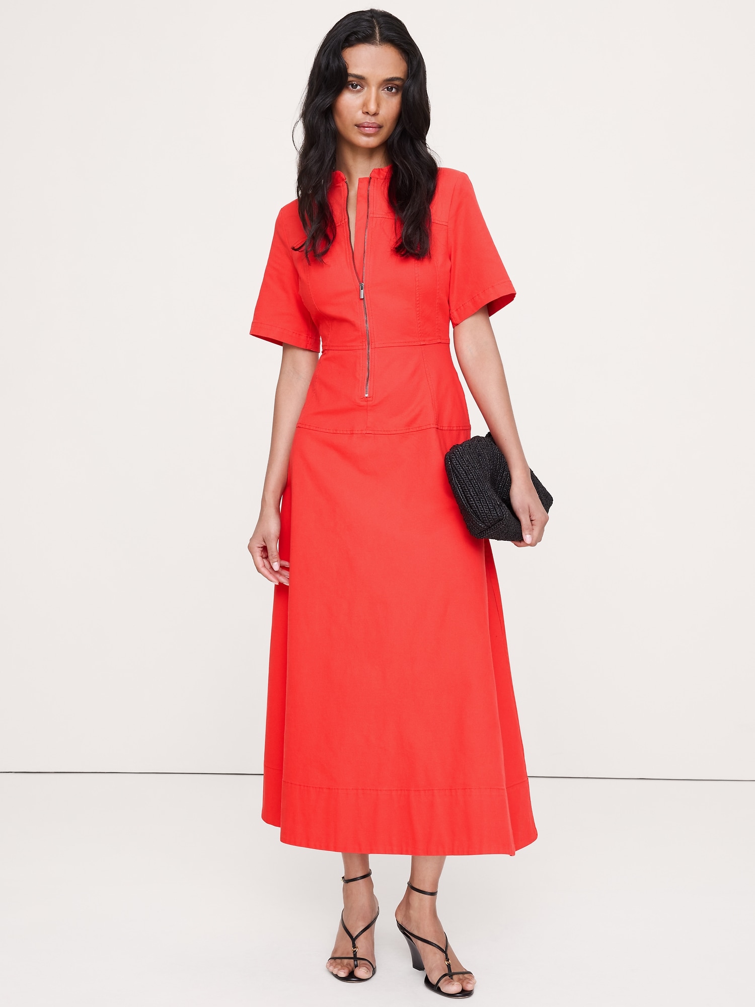 ROBE LONGUE EN TOILE DE COTON À GLISSIÈRE