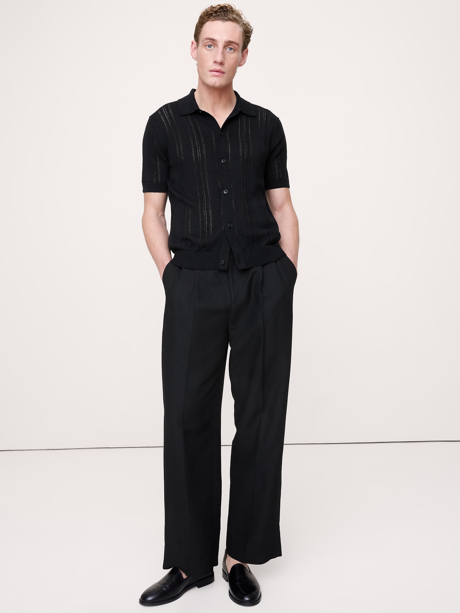 CARDIGAN À COL POLO EN POINTELLE DE LIN ET COTON