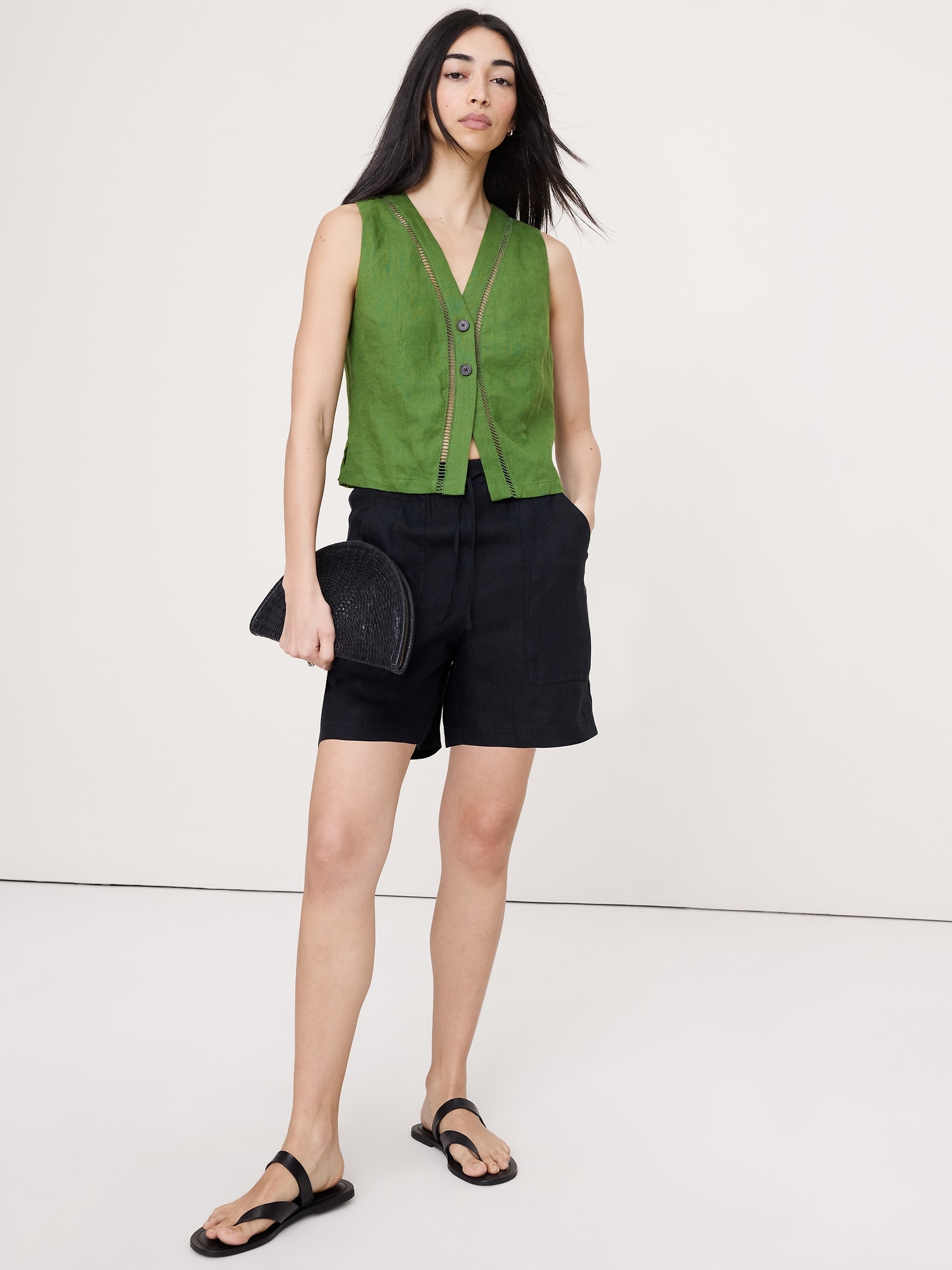 Image number 1 showing, Linen Lace-Trim Vest