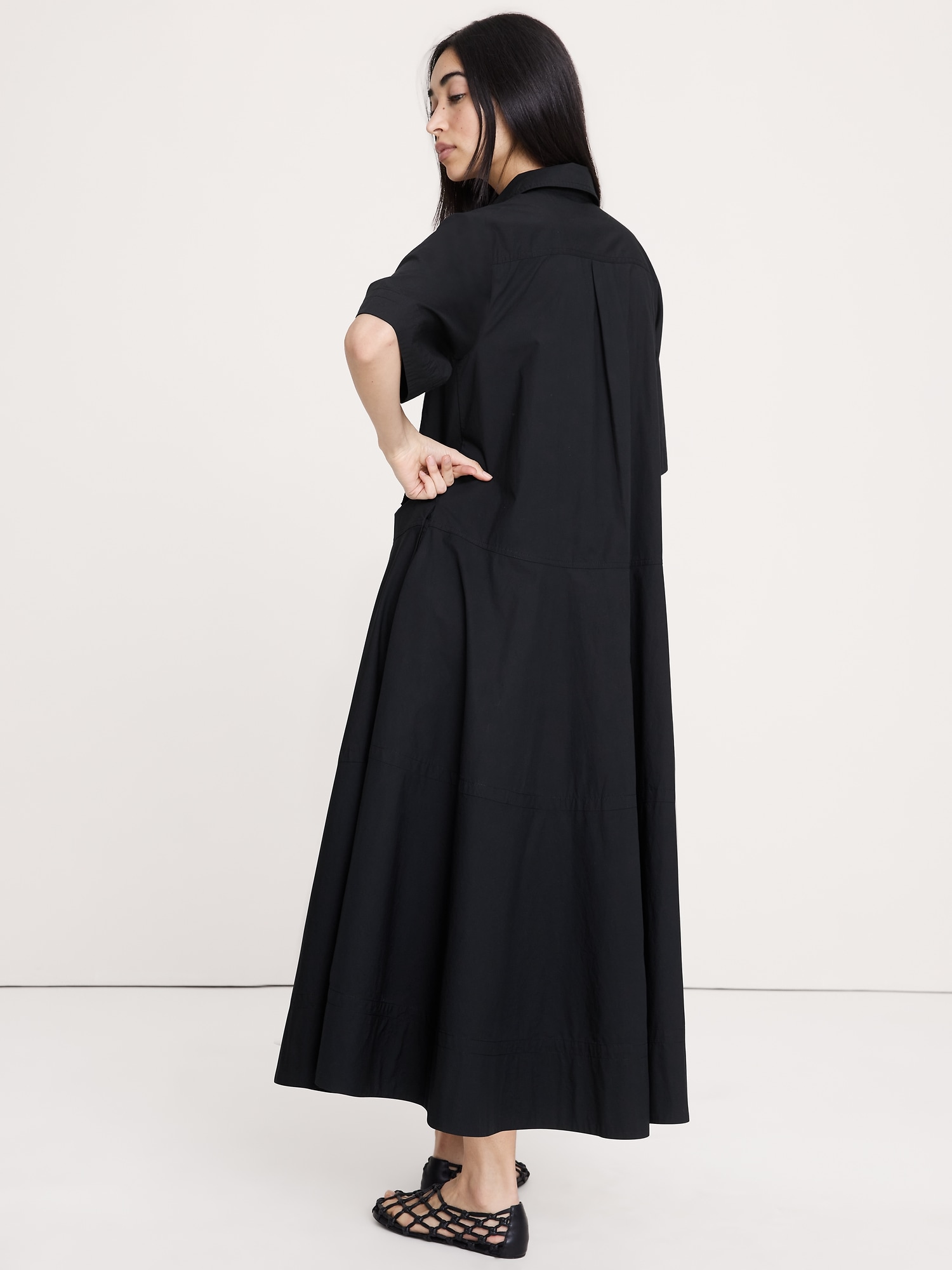 Image number 6 showing, Cotton Poplin Trapeze Maxi Shirt Dress