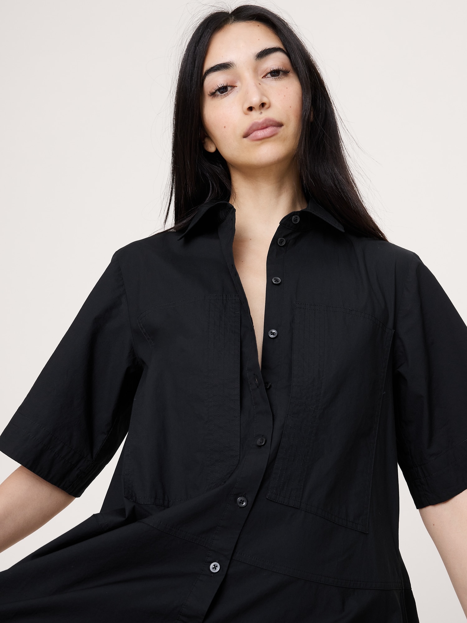 Image number 7 showing, Cotton Poplin Trapeze Maxi Shirt Dress
