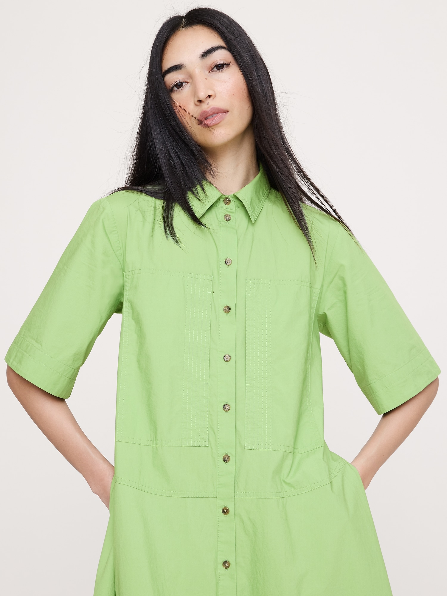 Image number 3 showing, Cotton Poplin Trapeze Maxi Shirt Dress