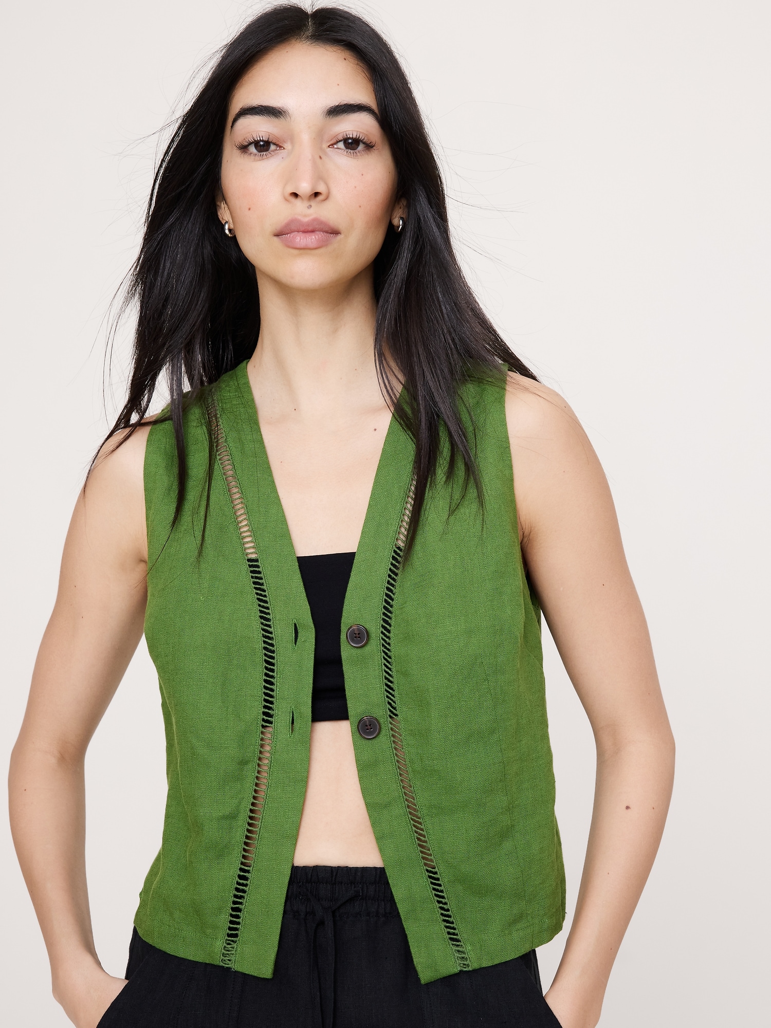 Image number 7 showing, Linen Lace-Trim Vest