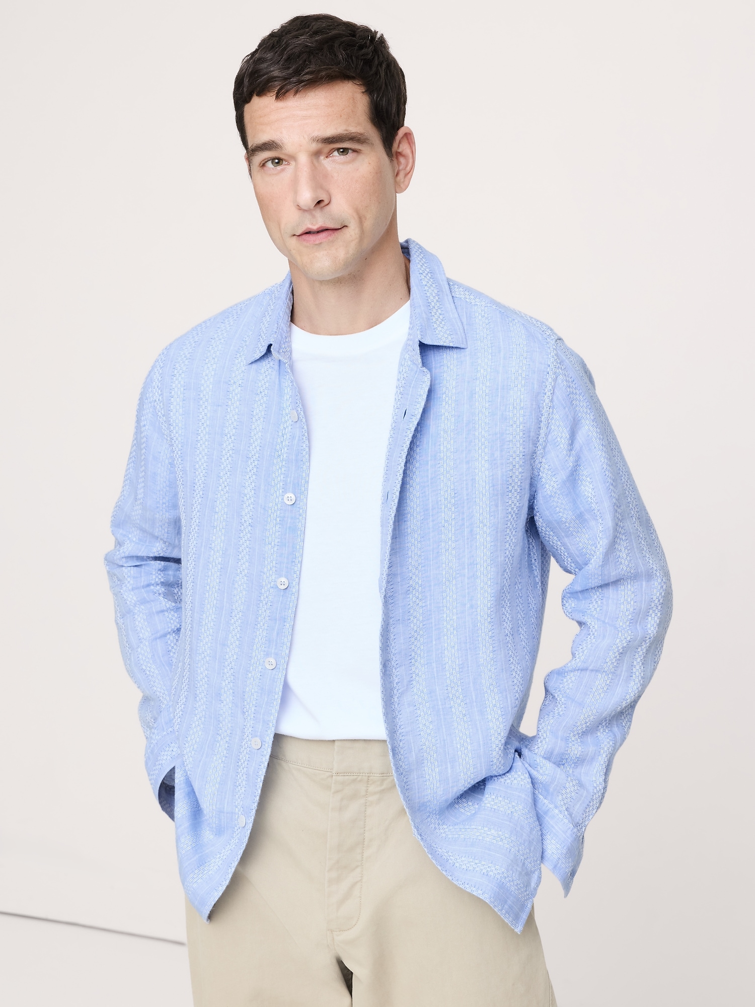 Standard-Fit Textured Linen-Cotton Shirt