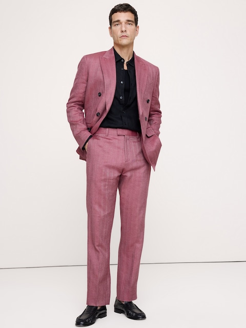 PANTALON DE COMPLET DROIT EN LIN ET LAINE MÉRINOS