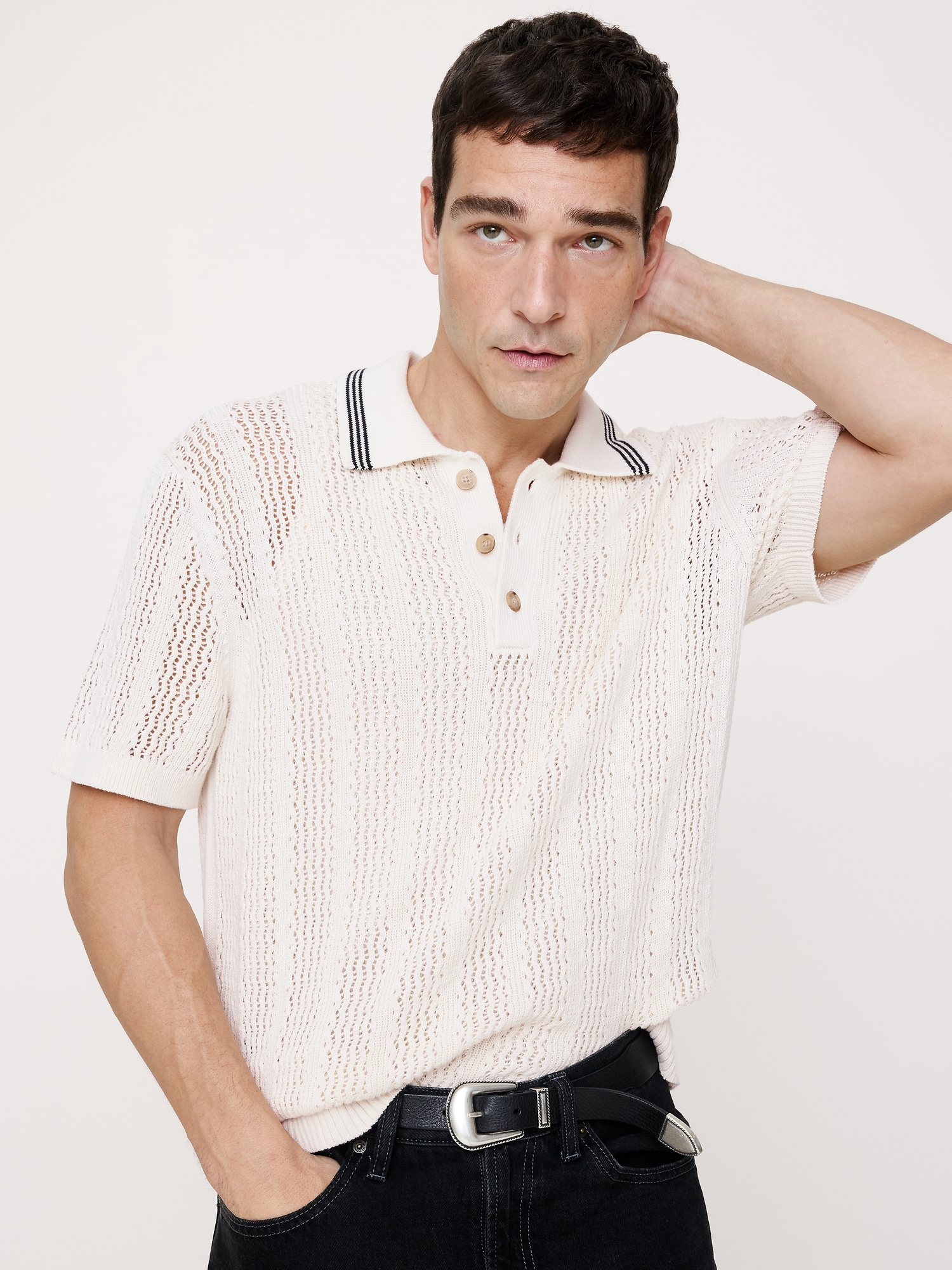 CHANDAIL À COL POLO EN COTON À TEXTURE ACCORDÉON