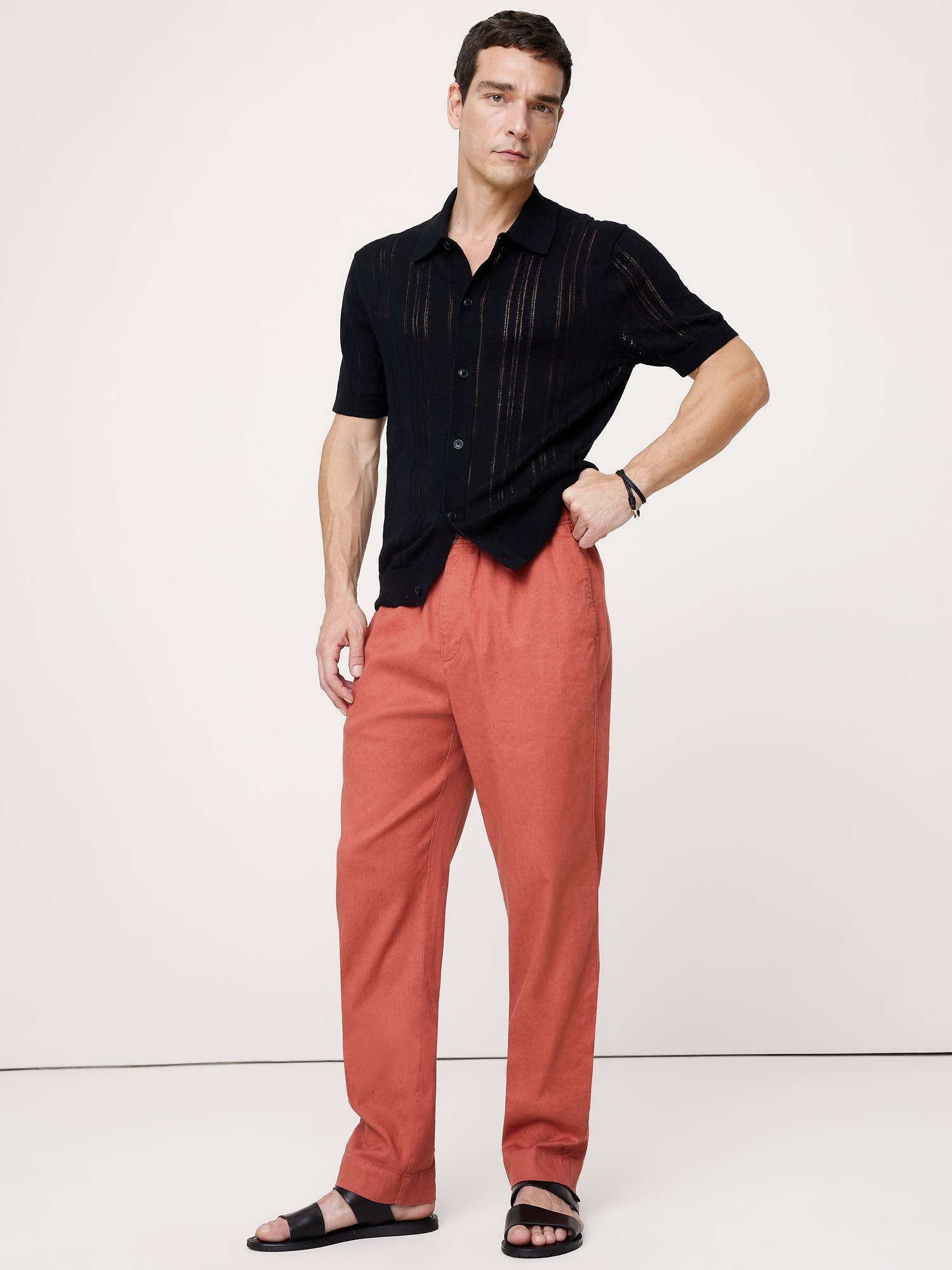Straight Italian Linen-Cotton Pull-On Pant