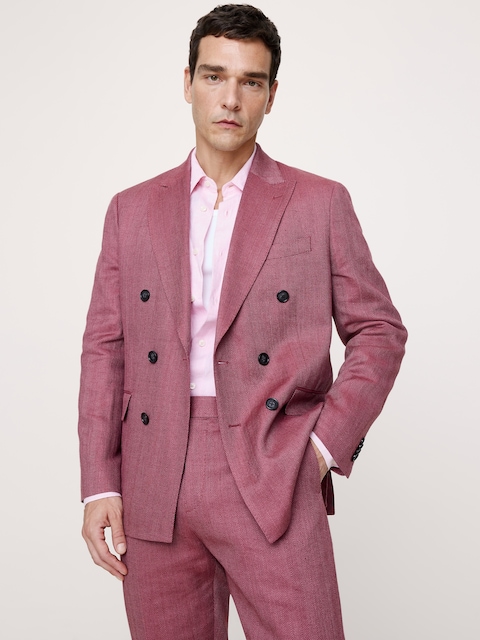 VESTE DE COMPLET CROISÉE EN LIN ET LAINE MÉRINOS