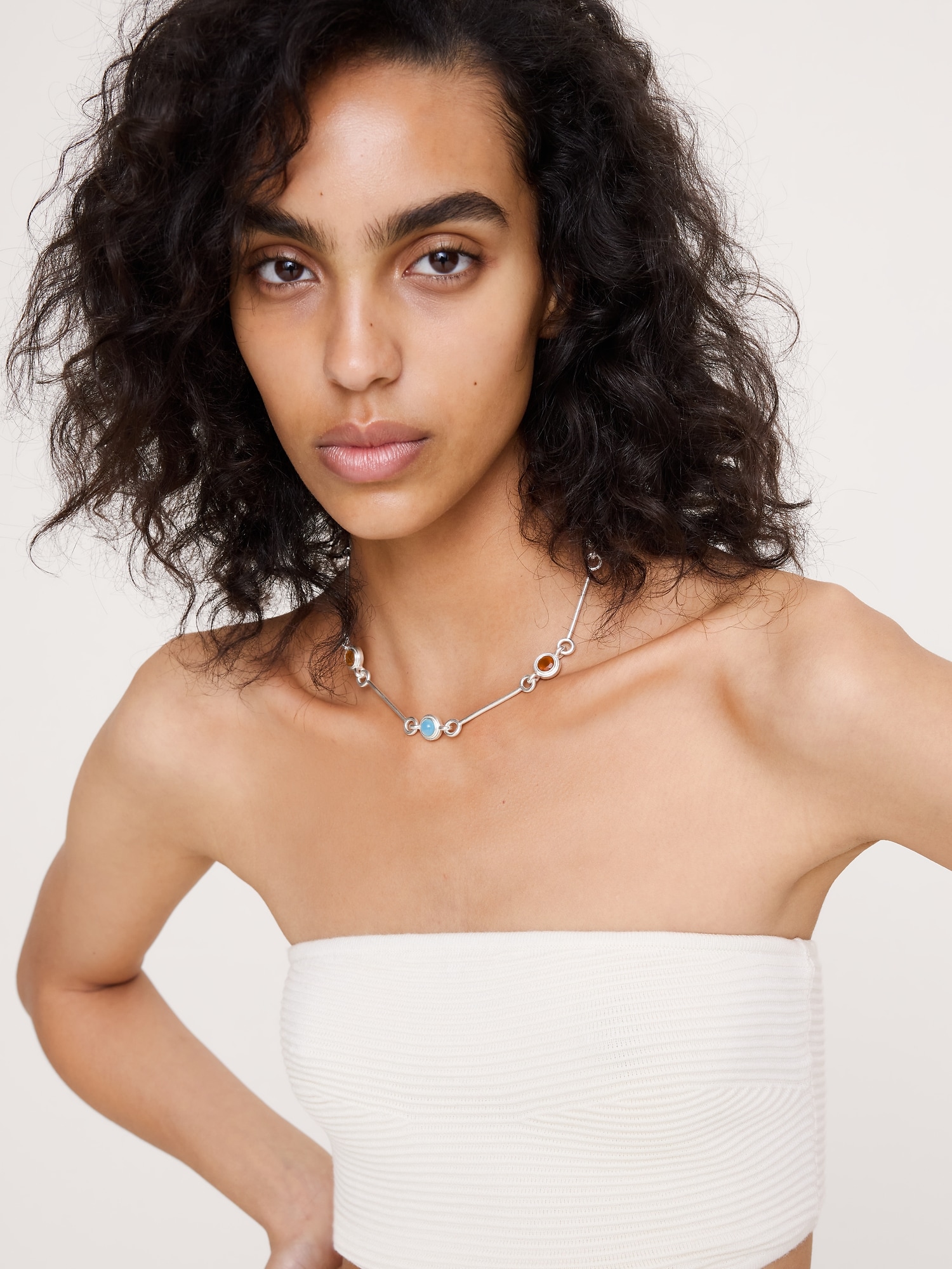 Image number 2 showing, Circle Stone Link Necklace