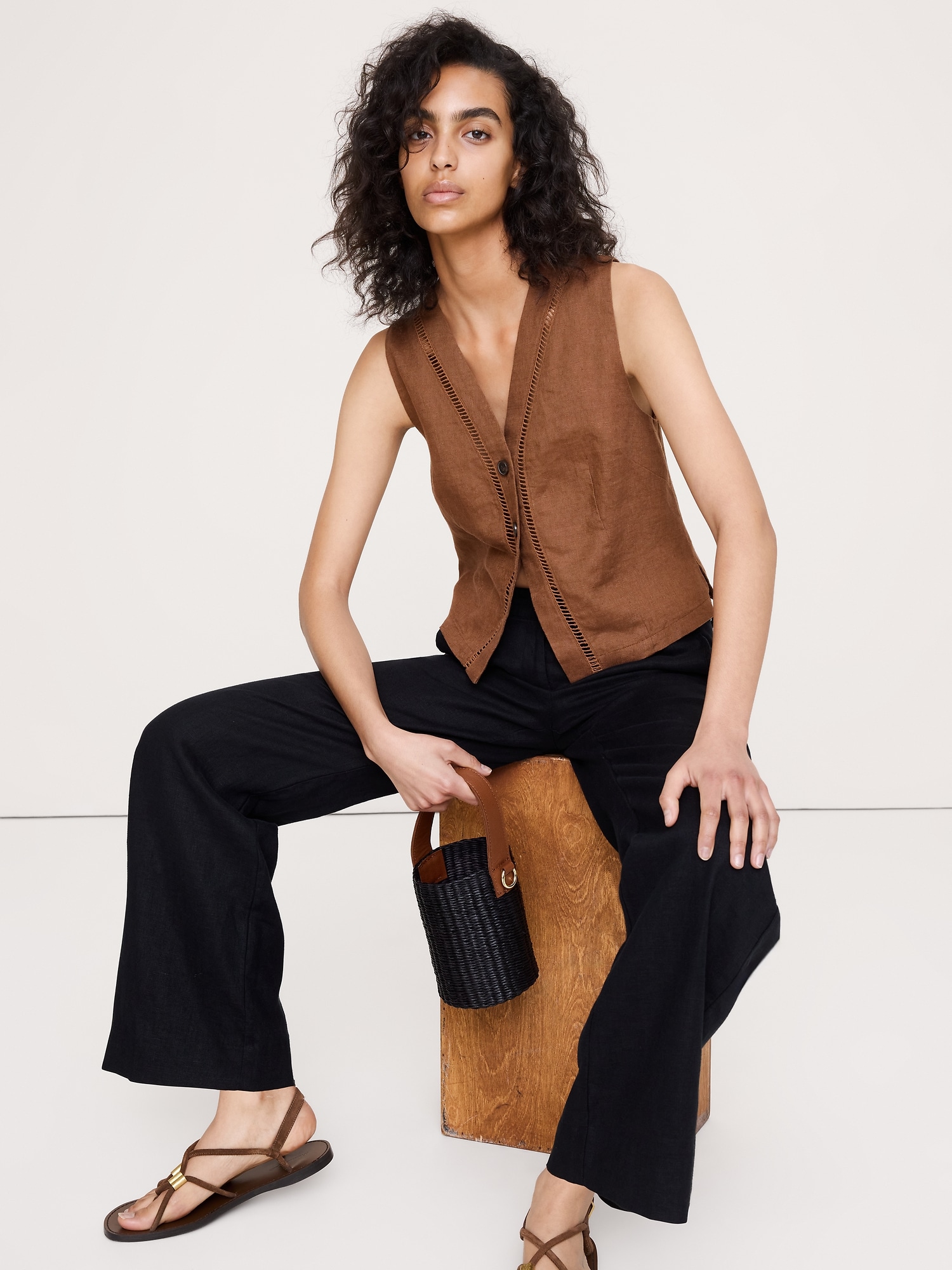 Image number 1 showing, Linen Lace-Trim Vest