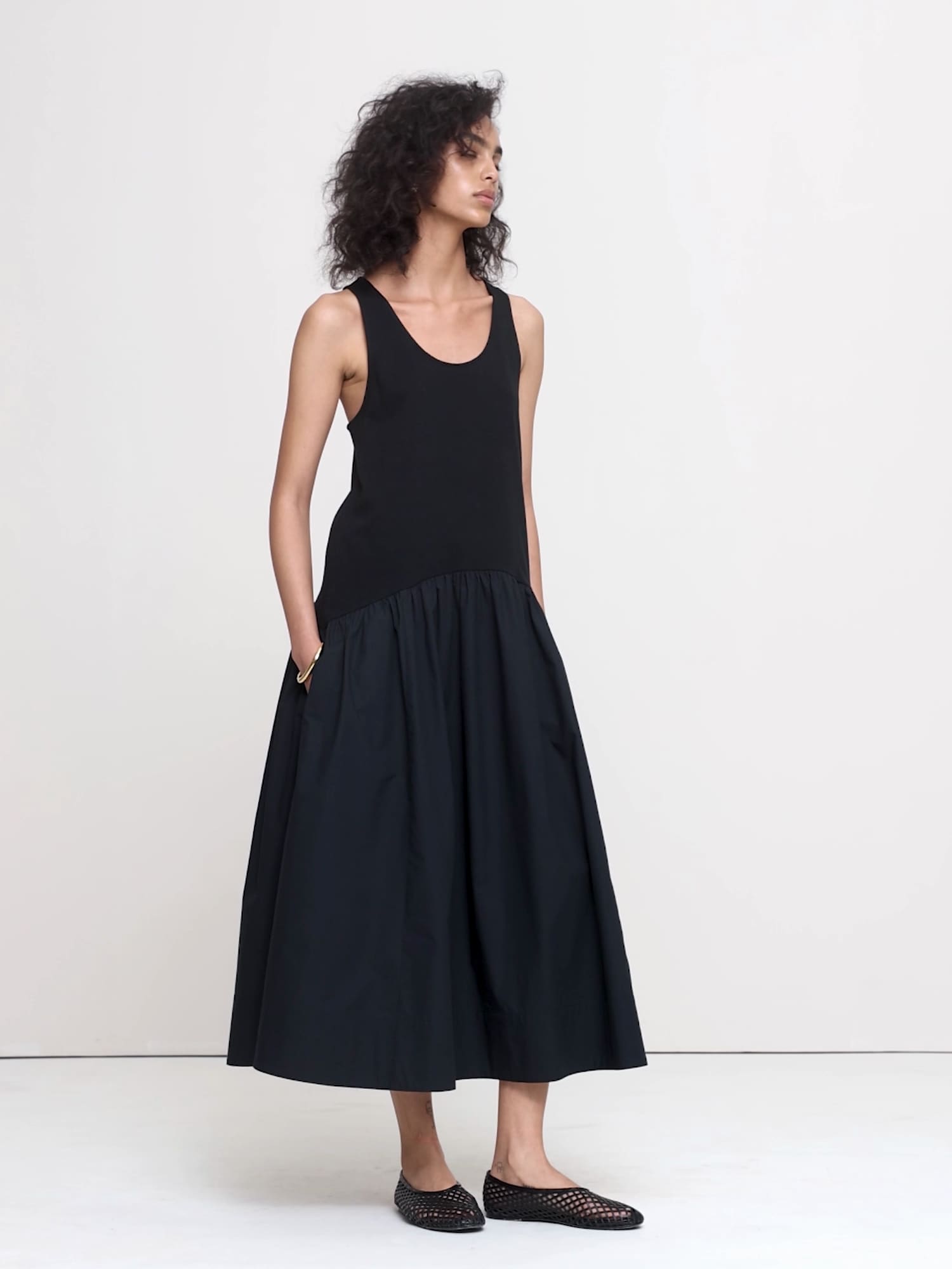 Cotton Poplin + Jersey Midi Dress