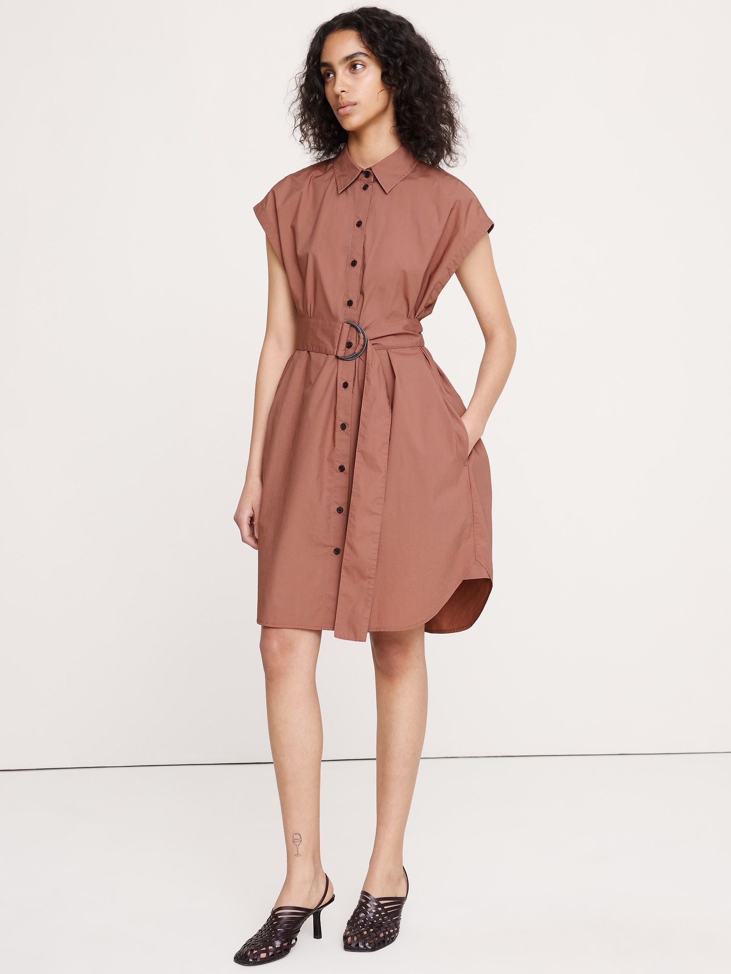 Image number 1 showing, Cotton Poplin Belted Mini Shirt Dress