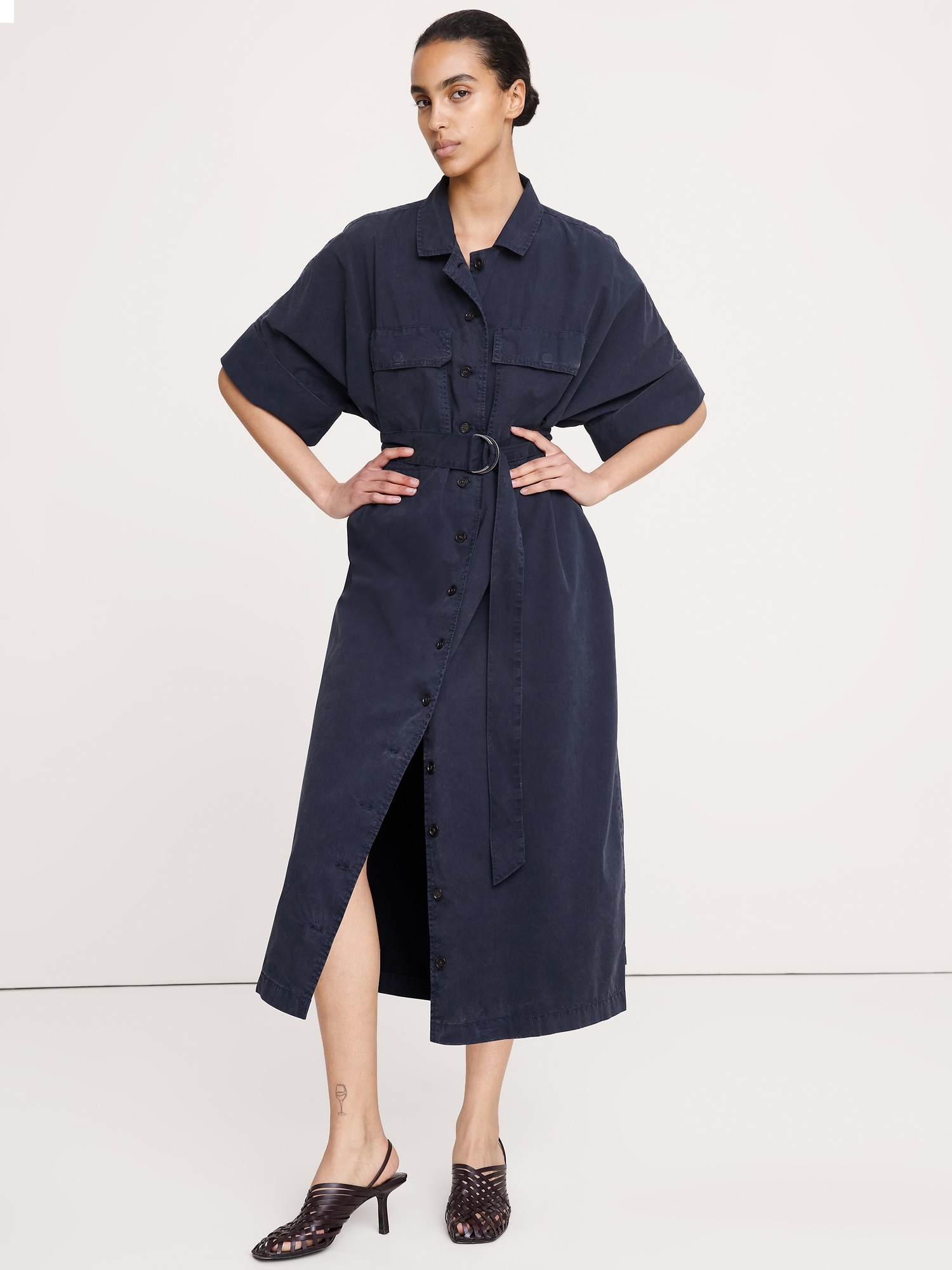 ROBE-CHEMISIER UTILITAIRE EN COTON SURTEINT