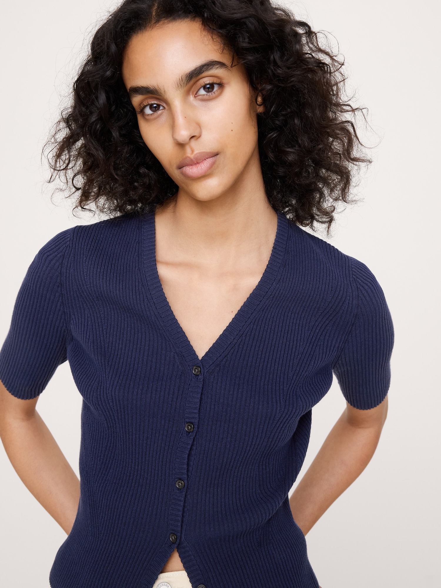 Image number 4 showing, Ribbed Cotton Cropped Cardigan