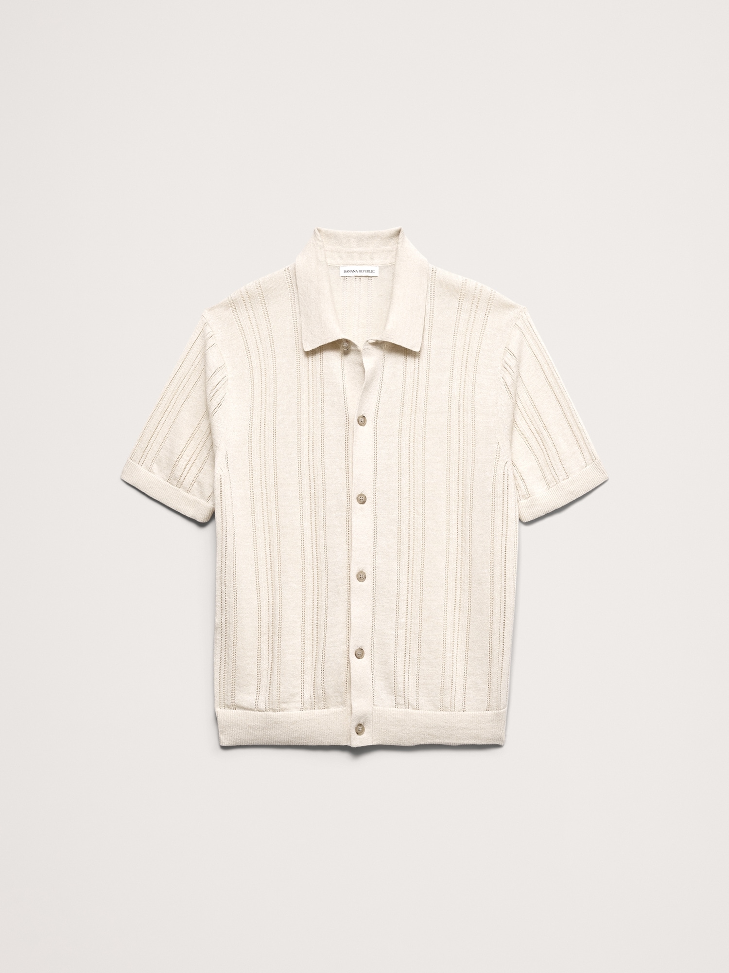 L'image numéro 4 présente Cardigan à col polo en pointelle de lin et coton