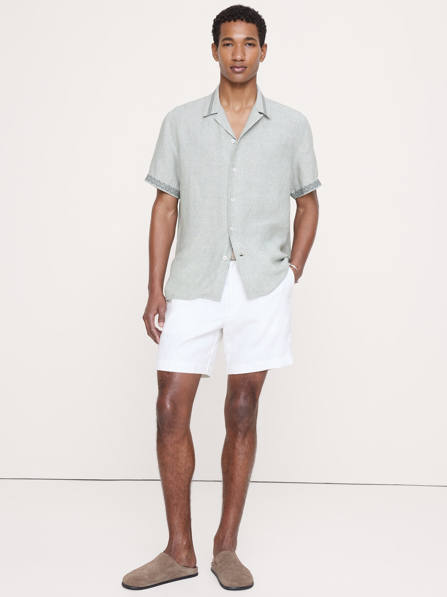 Image number 1 showing, Standard-Fit Embroidered Linen Resort Shirt