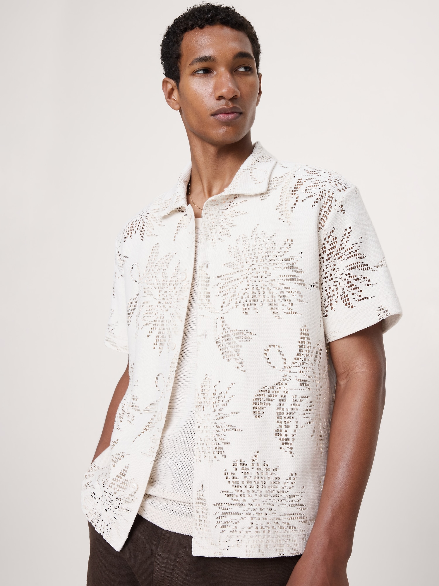 Image number 1 showing, Floral Knit Button-Down Shirt
