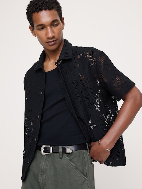 Floral Knit Button-Down Shirt