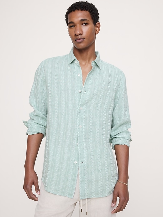 Standard-Fit Textured Linen-Cotton Shirt | Banana Republic