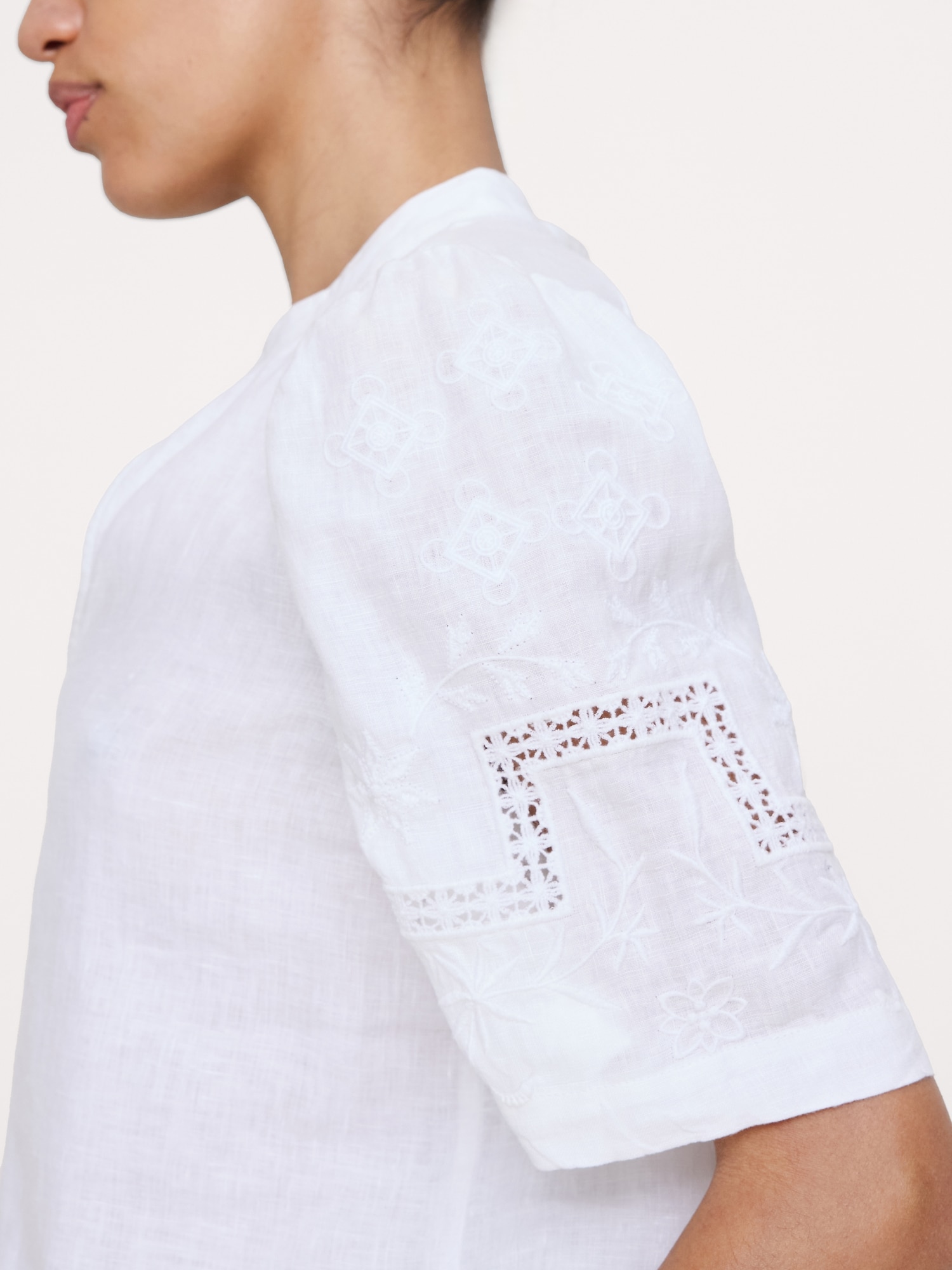 Image number 6 showing, Embroidered Linen Puff-Sleeve Top