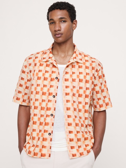 CHEMISE DE VACANCES DÉCONTRACTÉE EN COTON FLAMMÉ