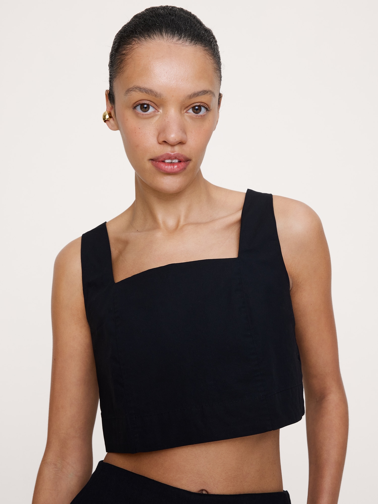 Image number 5 showing, Cotton Poplin Square-Neck Cropped Tank