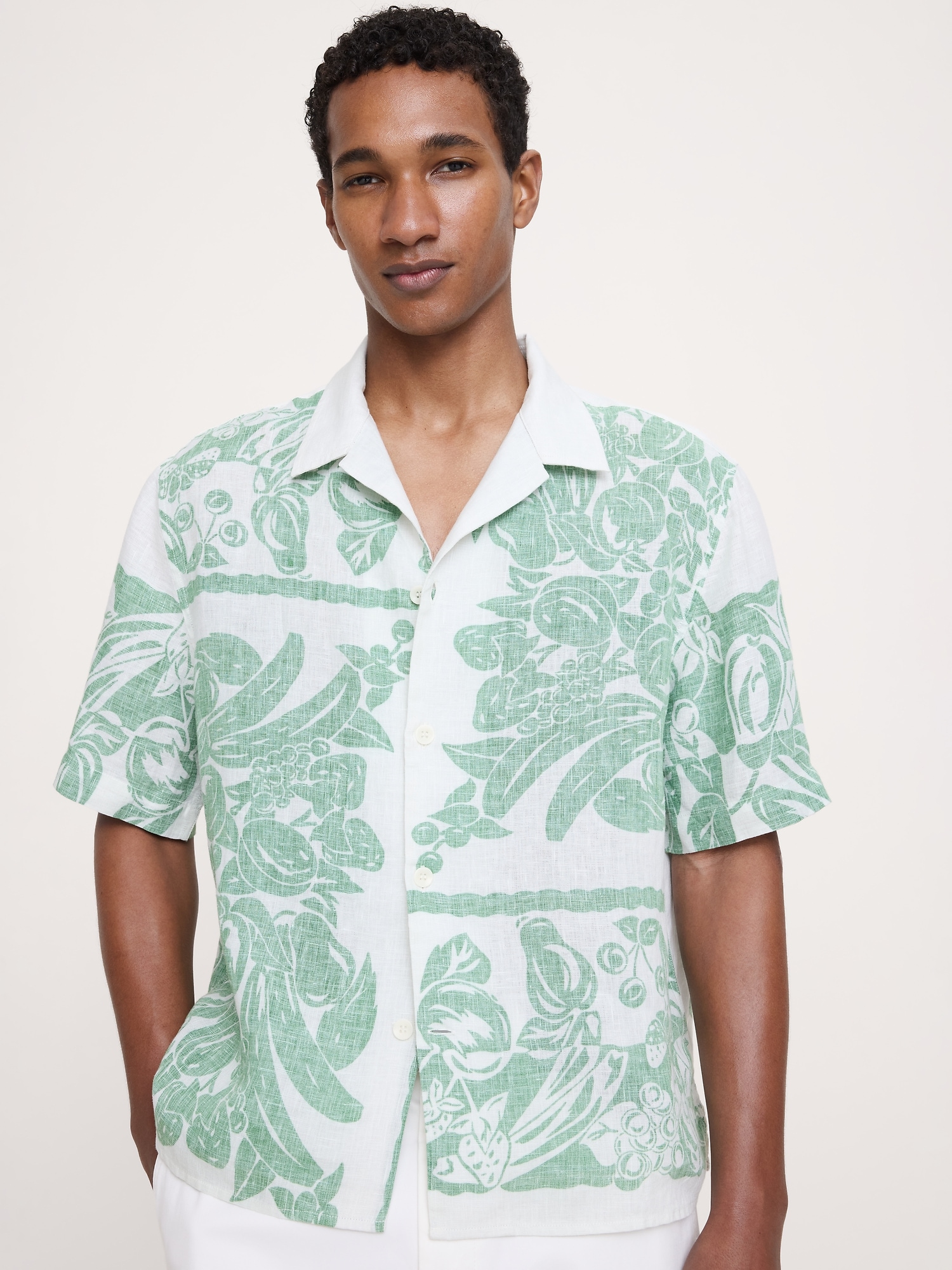 Image number 1 showing, Relaxed-Fit Printed Linen Resort Shirt